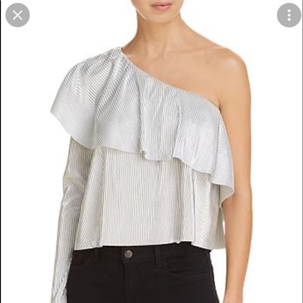 LIKELY Davey Ruffled Metallic One-Shoulder Top .Size S